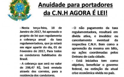 Boato: lei que institui anuidade para portadores de CNH não é real